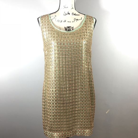 Anthropologie metallic Golden Sequin Shift Dress - Picture 5 of 8
